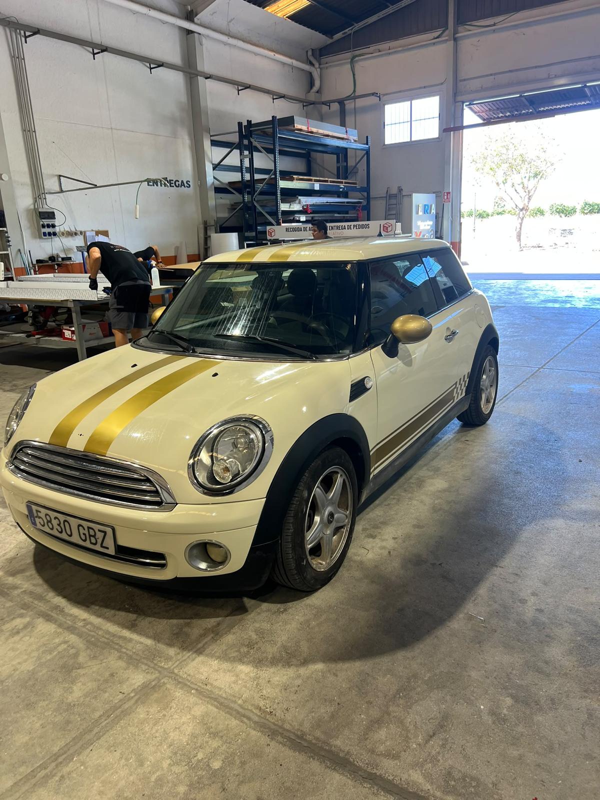Mini con franjas doradas aplicadas por El Lado Creativo